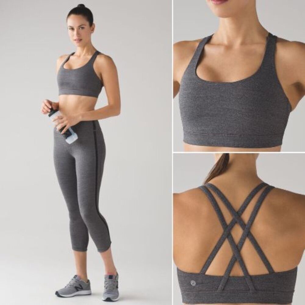 Lululemon Heathered Black Energy Bra Size 8 - 38054